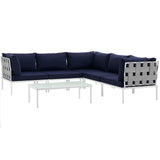 Harmony 6 Piece Outdoor Patio Aluminum Sectional Sofa Set White Navy EEI-2627-WHI-NAV-SET