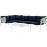 Harmony 6 Piece Outdoor Patio Aluminum Sectional Sofa Set White Navy EEI-2627-WHI-NAV-SET