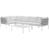 Harmony 6 Piece Outdoor Patio Aluminum Sectional Sofa Set White White EEI-2627-WHI-WHI-SET