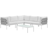 Harmony 6 Piece Outdoor Patio Aluminum Sectional Sofa Set White White EEI-2627-WHI-WHI-SET