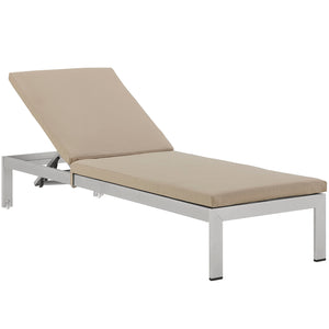 Shore Outdoor Patio Aluminum Chaise with Cushions Silver Beige EEI-2660-SLV-BEI