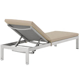 Shore Outdoor Patio Aluminum Chaise with Cushions Silver Beige EEI-2660-SLV-BEI