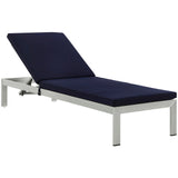 Shore Outdoor Patio Aluminum Chaise with Cushions Silver Navy EEI-2660-SLV-NAV