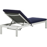 Shore Outdoor Patio Aluminum Chaise with Cushions Silver Navy EEI-2660-SLV-NAV