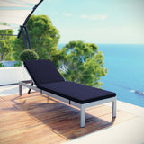 Shore Outdoor Patio Aluminum Chaise with Cushions Silver Navy EEI-2660-SLV-NAV