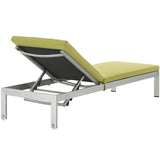 Shore Outdoor Patio Aluminum Chaise with Cushions Silver Peridot EEI-2660-SLV-PER