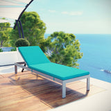 Shore Outdoor Patio Aluminum Chaise with Cushions Silver Turquoise EEI-2660-SLV-TRQ