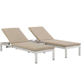 Shore 3 Piece Outdoor Patio Aluminum Chaise with Cushions Silver Beige EEI-2736-SLV-BEI-SET