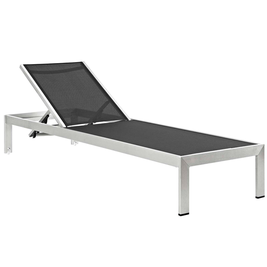 Shore 3 Piece Outdoor Patio Aluminum Chaise with Cushions Silver Gray EEI-2736-SLV-GRY-SET