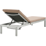 Shore 3 Piece Outdoor Patio Aluminum Chaise with Cushions Silver Mocha EEI-2736-SLV-MOC-SET