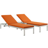 Shore 3 Piece Outdoor Patio Aluminum Chaise with Cushions Silver Orange EEI-2736-SLV-ORA-SET
