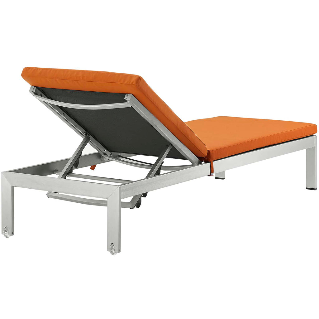 Shore 3 Piece Outdoor Patio Aluminum Chaise with Cushions Silver Orange EEI-2736-SLV-ORA-SET