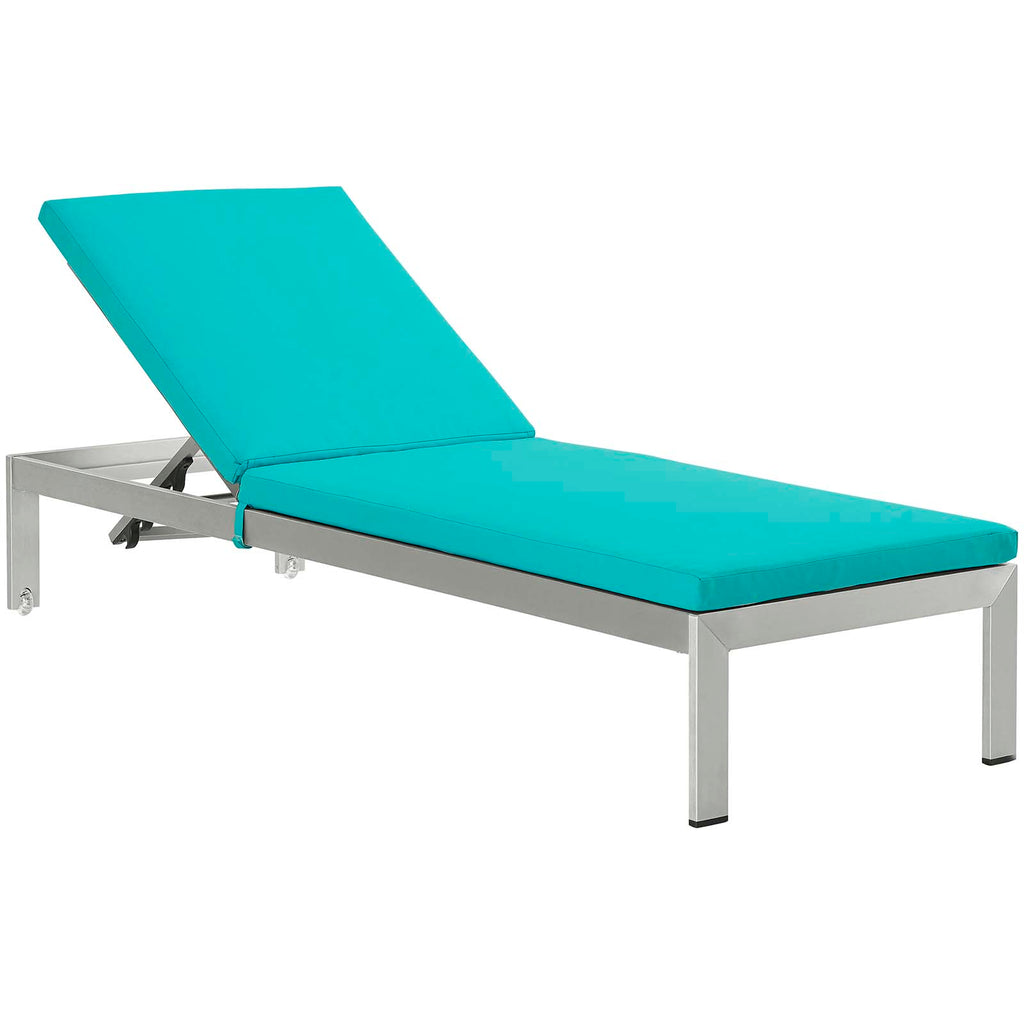 Shore 3 Piece Outdoor Patio Aluminum Chaise with Cushions Silver Turquoise EEI-2736-SLV-TRQ-SET