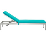 Shore 3 Piece Outdoor Patio Aluminum Chaise with Cushions Silver Turquoise EEI-2736-SLV-TRQ-SET