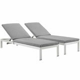 Shore Chaise with Cushions Outdoor Patio Aluminum Set of 2 Silver Gray EEI-2737-SLV-GRY-SET