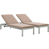 Shore Chaise with Cushions Outdoor Patio Aluminum Set of 2 Silver Mocha EEI-2737-SLV-MOC-SET