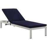 Shore Chaise with Cushions Outdoor Patio Aluminum Set of 2 Silver Navy EEI-2737-SLV-NAV-SET