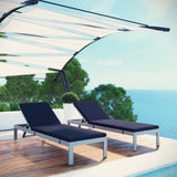 Shore Chaise with Cushions Outdoor Patio Aluminum Set of 2 Silver Navy EEI-2737-SLV-NAV-SET