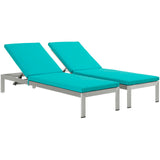 Shore Chaise with Cushions Outdoor Patio Aluminum Set of 2 Silver Turquoise EEI-2737-SLV-TRQ-SET