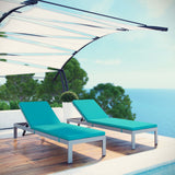 Shore Chaise with Cushions Outdoor Patio Aluminum Set of 2 Silver Turquoise EEI-2737-SLV-TRQ-SET