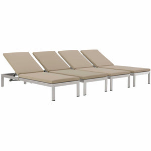 Shore Chaise with Cushions Outdoor Patio Aluminum Set of 4 Silver Beige EEI-2738-SLV-BEI-SET