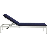 Shore Chaise with Cushions Outdoor Patio Aluminum Set of 4 Silver Navy EEI-2738-SLV-NAV-SET