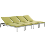 Shore Chaise with Cushions Outdoor Patio Aluminum Set of 4 Silver Peridot EEI-2738-SLV-PER-SET