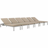 Shore Chaise with Cushions Outdoor Patio Aluminum Set of 6 Silver Beige EEI-2739-SLV-BEI-SET