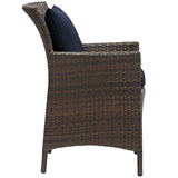 Conduit Outdoor Patio Wicker Rattan Dining Armchair Brown Navy EEI-2801-BRN-NAV