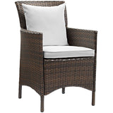 Conduit Outdoor Patio Wicker Rattan Dining Armchair Brown White EEI-2801-BRN-WHI