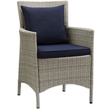 Conduit Outdoor Patio Wicker Rattan Dining Armchair Light Gray Navy EEI-2802-LGR-NAV