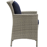 Conduit Outdoor Patio Wicker Rattan Dining Armchair Light Gray Navy EEI-2802-LGR-NAV