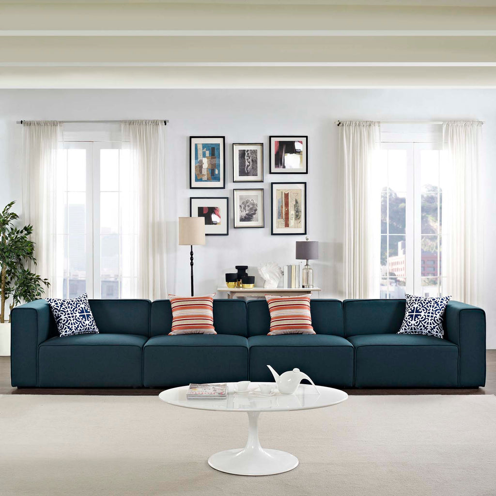 Mingle 4 Piece Upholstered Fabric Sectional Sofa Set Blue EEI-2829-BLU