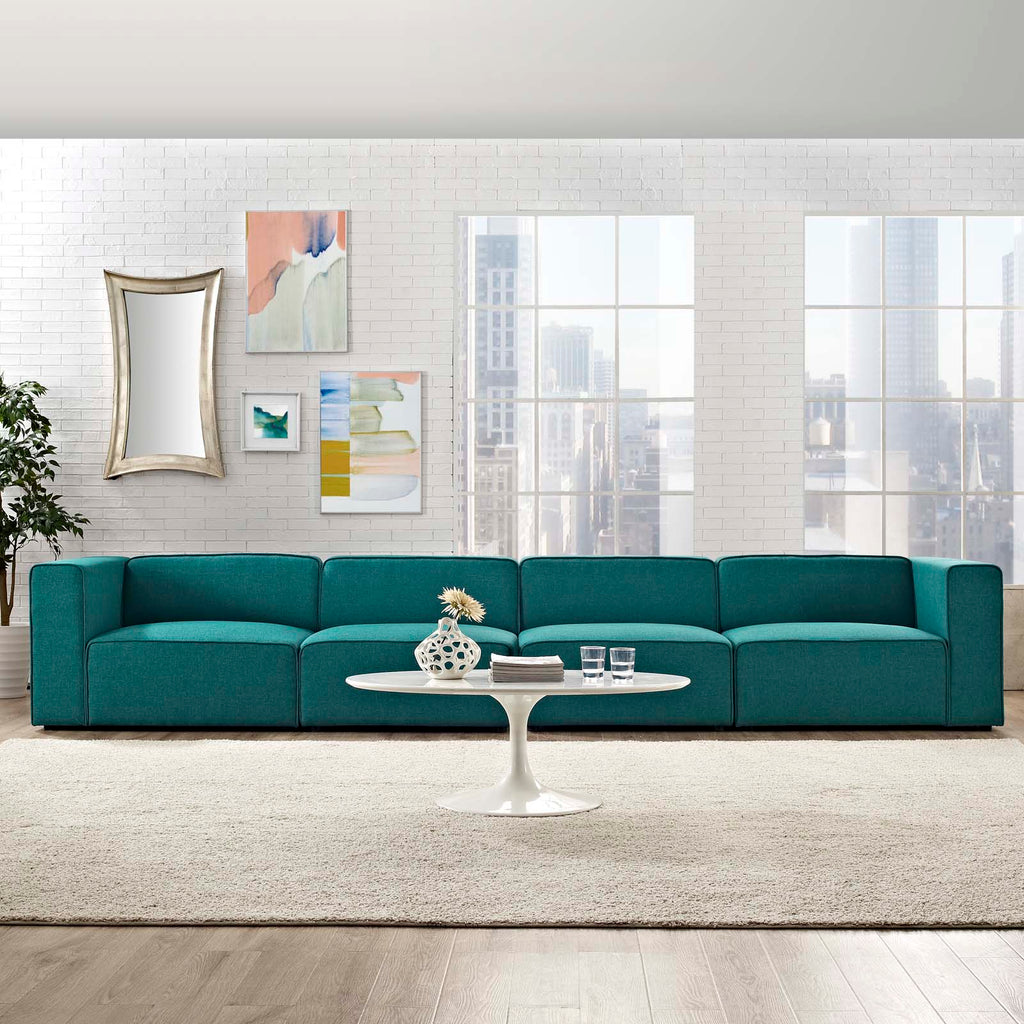 Mingle 4 Piece Upholstered Fabric Sectional Sofa Set Teal EEI-2829-TEA