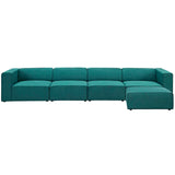 Mingle 5 Piece Upholstered Fabric Sectional Sofa Set Teal EEI-2833-TEA