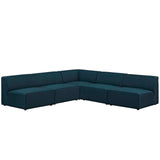 Mingle 5 Piece Upholstered Fabric Armless Sectional Sofa Set Blue EEI-2839-BLU