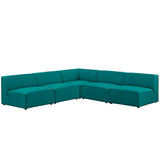 Mingle 5 Piece Upholstered Fabric Armless Sectional Sofa Set Teal EEI-2839-TEA
