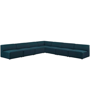 Mingle 7 Piece Upholstered Fabric Sectional Sofa Set Blue EEI-2841-BLU