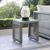 Aura Outdoor Patio Wicker Rattan Side Table Gray EEI-2922-GRY