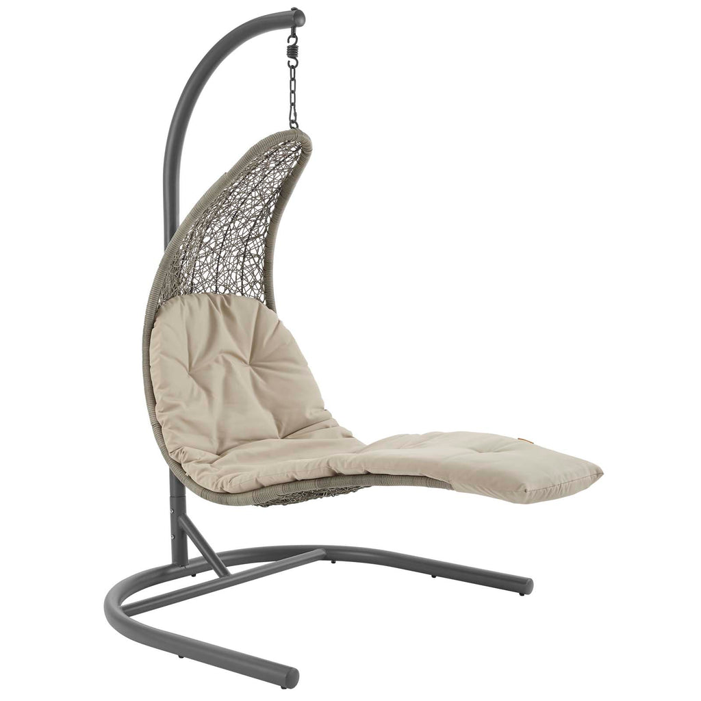 Landscape Hanging Chaise Lounge Outdoor Patio Swing Chair Light Gray Beige EEI-2952-LGR-BEI