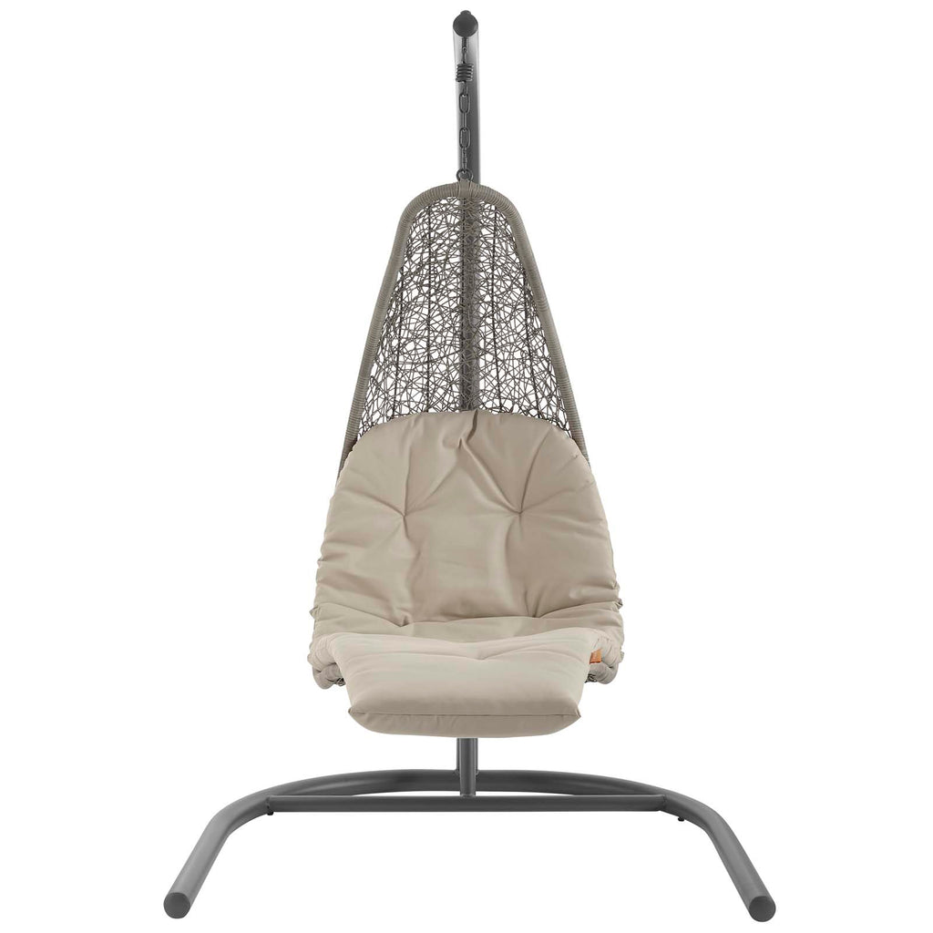 Landscape Hanging Chaise Lounge Outdoor Patio Swing Chair Light Gray Beige EEI-2952-LGR-BEI