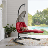 Landscape Hanging Chaise Lounge Outdoor Patio Swing Chair Light Gray Red EEI-2952-LGR-RED