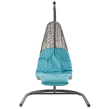 Landscape Hanging Chaise Lounge Outdoor Patio Swing Chair Light Gray Turquoise EEI-2952-LGR-TRQ