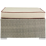 Repose Outdoor Patio Upholstered Fabric Ottoman Light Gray Beige EEI-2962-LGR-BEI