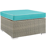 Repose Outdoor Patio Upholstered Fabric Ottoman Light Gray Turquoise EEI-2962-LGR-TRQ