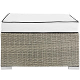 Repose Outdoor Patio Upholstered Fabric Ottoman Light Gray White EEI-2962-LGR-WHI