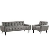 Delve 2 Piece Upholstered Vinyl Sofa and Armchair Set Gray EEI-2971-GRY-SET