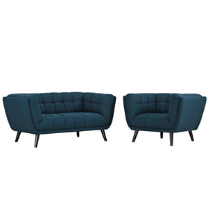 Bestow 2 Piece Upholstered Fabric Loveseat and Armchair Set Blue EEI-2972-BLU-SET