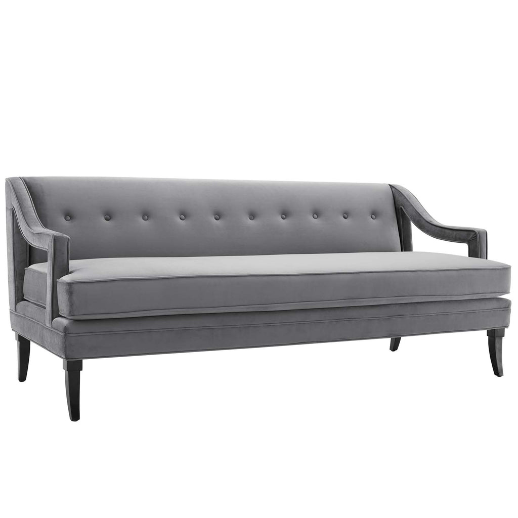 Concur Button Tufted Performance Velvet Sofa Gray EEI-2997-GRY