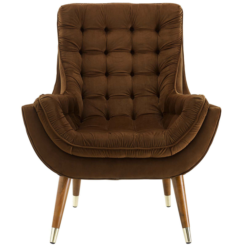 Suggest Button Tufted Performance Velvet Lounge Chair Brown EEI-3001-BRN